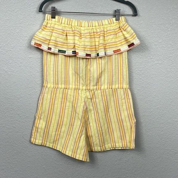 NWT Kopal Rinku Sleeveless Ruffle Romper Yellow Stripe Boho Summer Sz XS - Picture 5 of 12